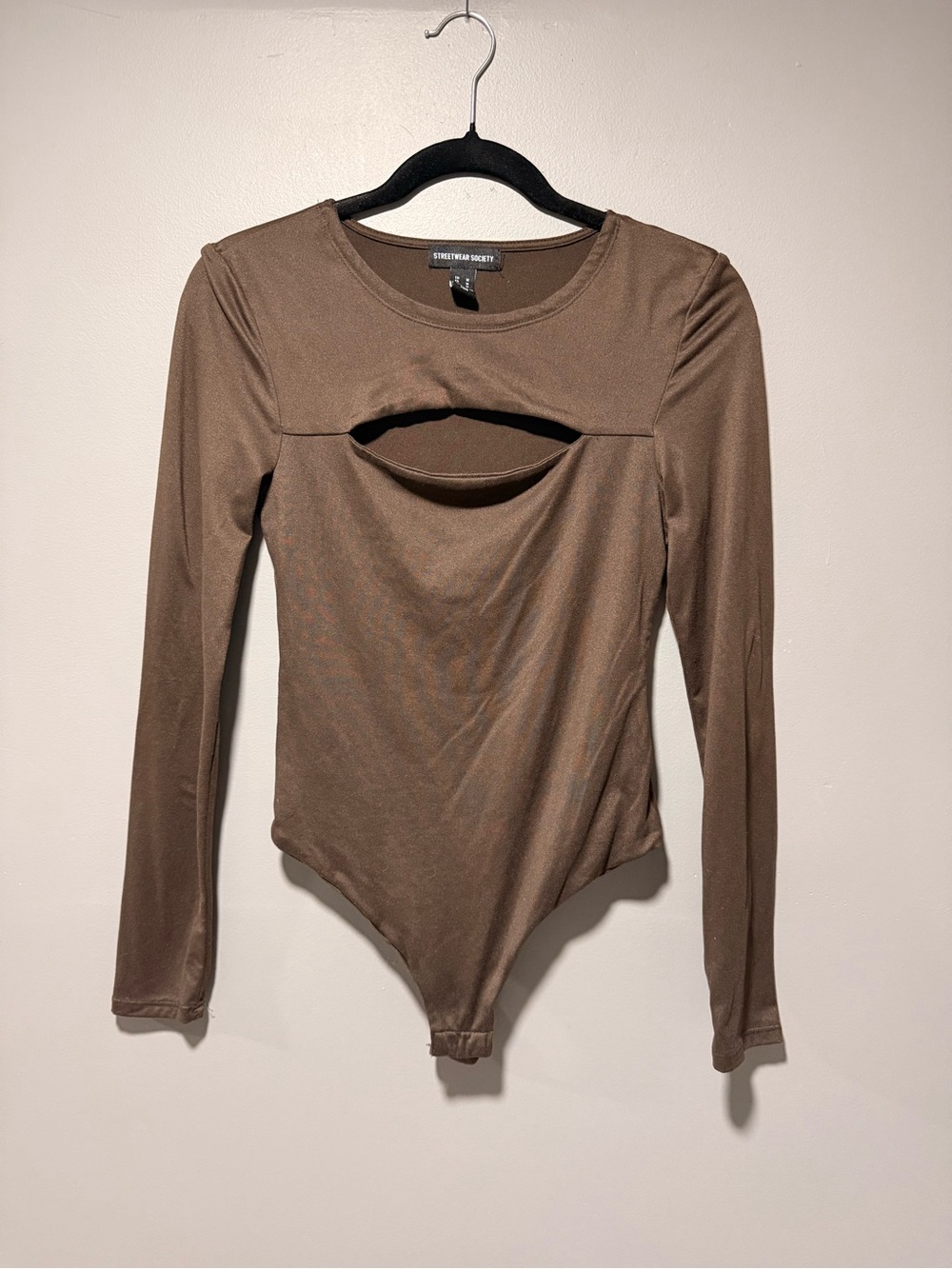 Streetwear Society Brown Long-Sleeve Cutout Bodysuit